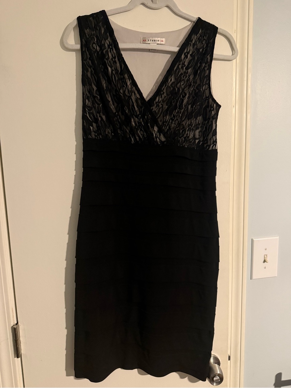 Aa Studio Black Lace V-Neck Tiered Sheath Dress